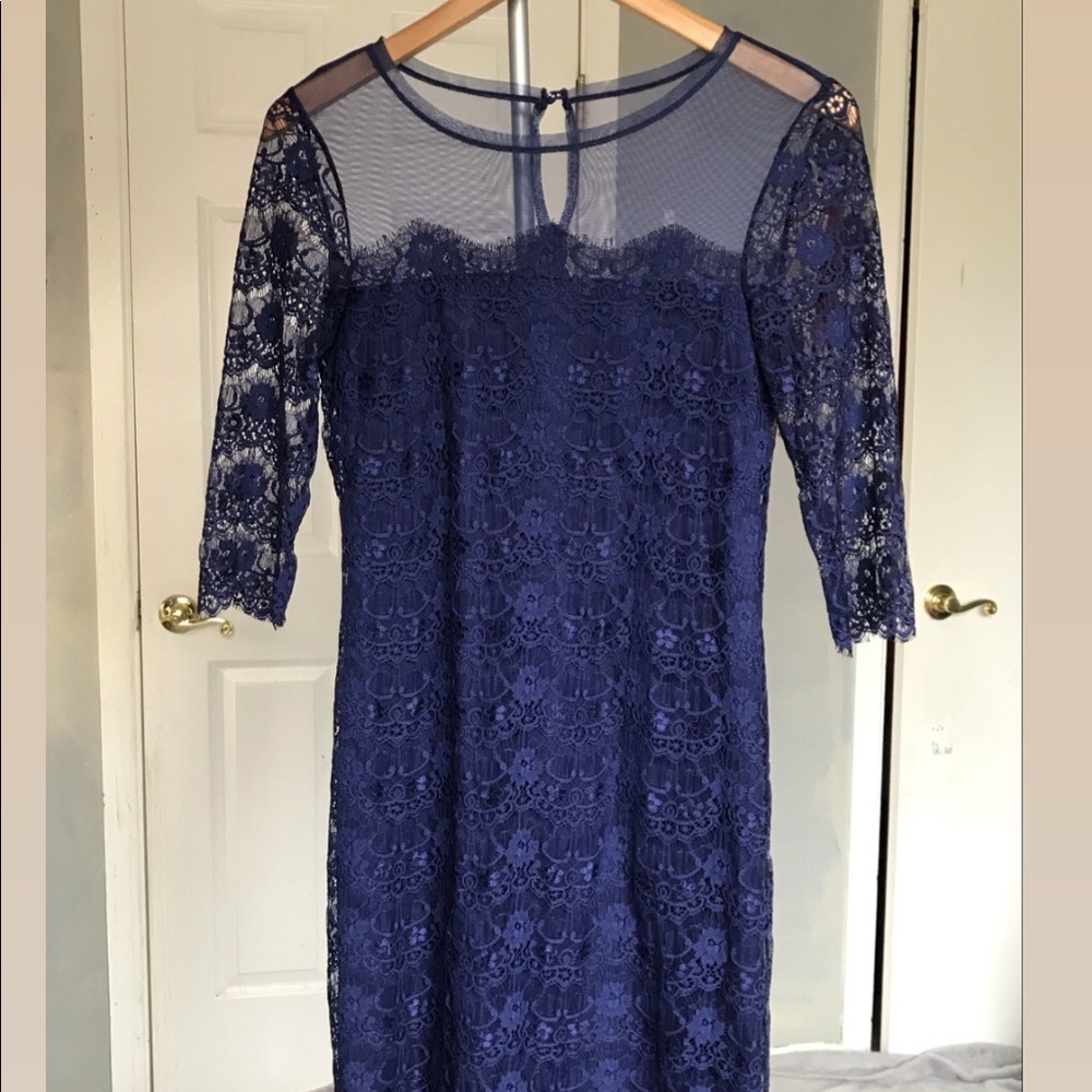 Max & Cleo Lillian Scallop Indigo Blue Lace Dress